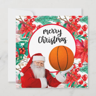 Cartão Papai Noel está jogando basquete Feliz Natal