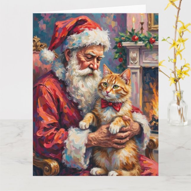 Cartão Papai Noel Gato Angorá Turco Arte de Natal (Flor Amarela)