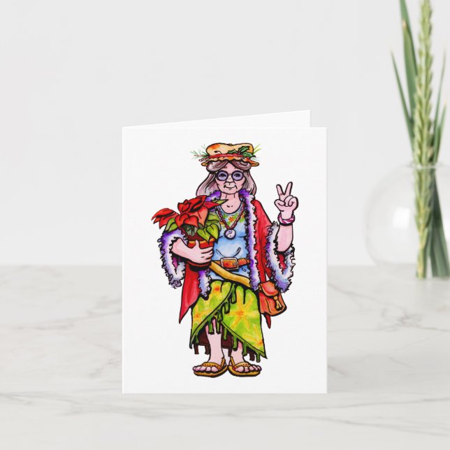 Cartão Papai Noel Hippie Senhora (Frente)