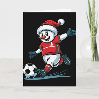 Cartão Papai Noel Homem de Neve Natal Jogando Futebol Div
