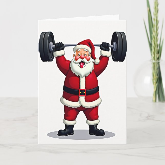 Cartão Papai Noel Levantamento de Peso de Natal (Frente)