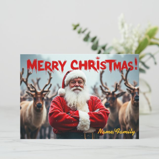 Cartão Papai Noel moderno (Em pé/Frente)