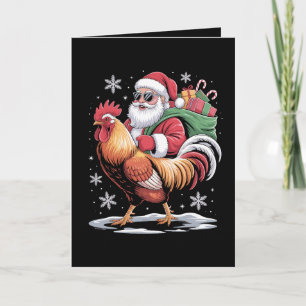 Cartão Papai Noel Montado em Galo de Natal Fazenda Galinh