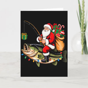 Cartão Papai Noel montando B Peixe Natal Pescaria Xmas en