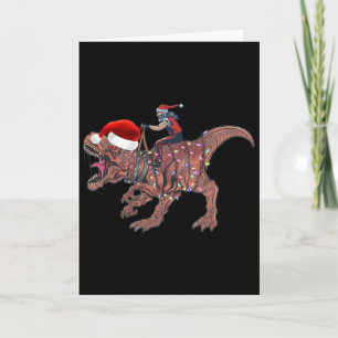 Cartão Papai Noel montando dinossauro T Rex Natal Meninos