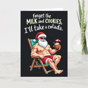 Cartão Papai Noel Musculoso Colada Divertida Natal Tropic