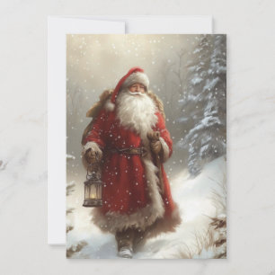 Cartão Papai Noel na Floresta Nevada Feliz Natal Plano