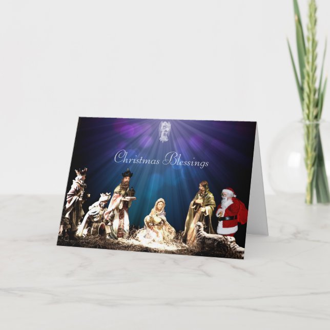 Cartão Papai Noel na Natividade (Frente)