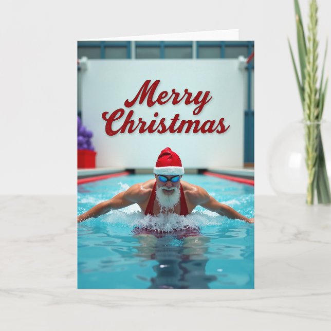 Cartão Papai Noel Natando Feliz Natal (Frente)