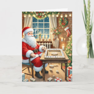 Cartão Papai Noel Personalizado Jogando Mahjong Natal