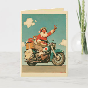 Cartão Papai Noel pilotando uma motocicleta de Natal anti