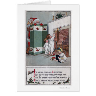 Cartão Papai noel que olha da tela de trás