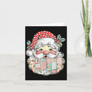 Cartão Papai Noel Remendado Rosto Vintage Feliz Natal