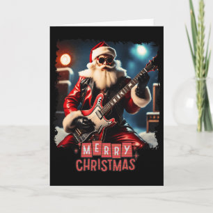 Cartão Papai Noel Rock Guitar Natal Feliz