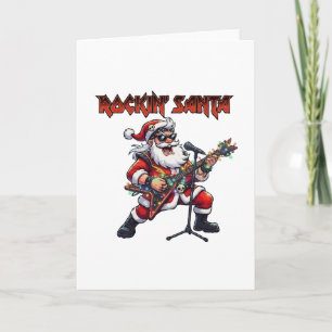 Cartão Papai Noel Rockeiro no Natal com Guitarra