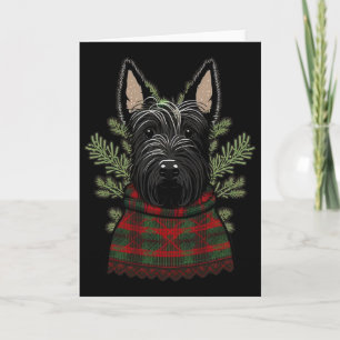 Cartão Papai Noel Scottie de Natal no Terrier Escocês de
