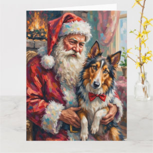 Cartão Papai Noel segurando a Arte de Natal da Rough Coll