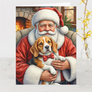 Cartão Papai Noel segurando a arte de Natal do Beagle