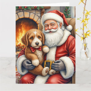 Cartão Papai Noel segurando a arte de Natal do Bernedoodl