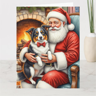 Cartão Papai Noel segurando a Arte de Natal do Border Col