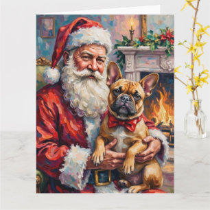 Cartão Papai Noel segurando a arte de Natal do Bulldog Fr