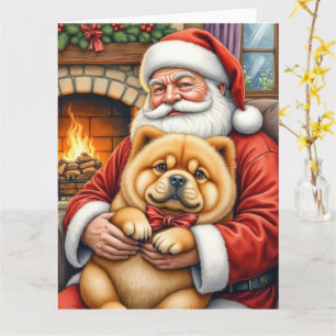 Cartão Papai Noel segurando a arte de Natal do Chow Chow