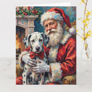 Cartão Papai Noel segurando a arte de Natal do dálmata
