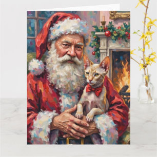 Cartão Papai Noel segurando a arte de Natal do gato Sphyn
