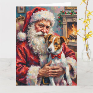 Cartão Papai Noel segurando a arte de Natal do Jack Russe