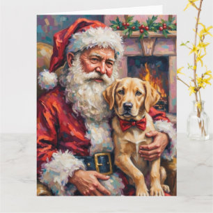 Cartão Papai Noel Segurando a Arte de Natal do Labrador