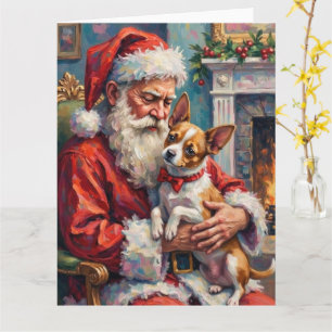 Cartão Papai Noel Segurando a Arte de Natal do Papillon