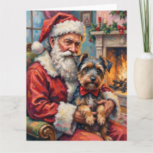 Cartão Papai Noel segurando a arte de Natal do Terrier Ti