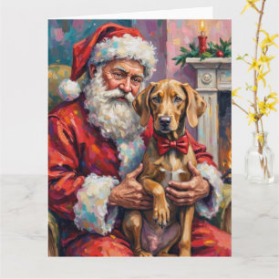 Cartão Papai Noel segurando a Arte de Natal do Weimaraner