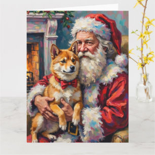 Cartão Papai Noel Segurando Arte de Natal de Shiba Inu