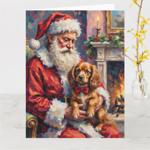 Cartão Papai Noel segurando arte de Natal do Spaniel Tibe