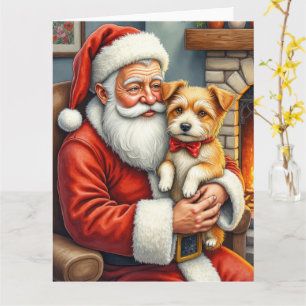 Cartão Papai Noel segurando o Australian Terrier de Natal