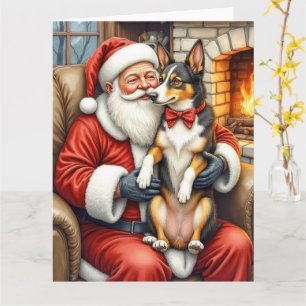 Cartão Papai Noel segurando um Kelpie australiano de Nata