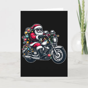 Cartão Papai Noel Sobre Motocicleta Engraçado Biker Natal