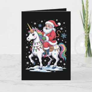 Cartão Papai Noel Unicórnio Natal Arco-íris Luzes Natal
