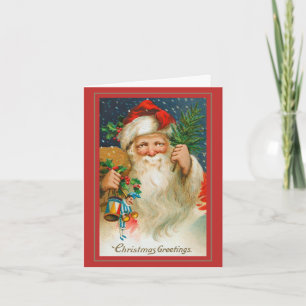 Cartão Papai Noel Vintage Alegre com Brinquedos Natal