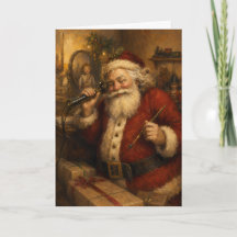 Papai Noel Vintage ao Telefone Pintura a Óleo