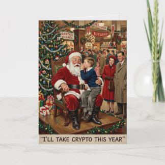Cartão Papai Noel Vintage Eu Aceito Criptomoedas no Natal