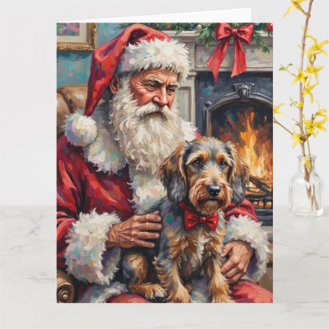 Cartão Papai Noel Wirehaired Pointing Griffon Natal (Flor Amarela)