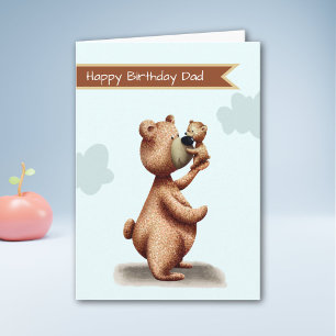 Cartão Papai Urso com Filhote Personalizado de Aniversári