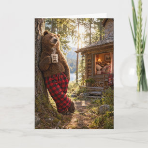 Cartão Papai Urso de Aniversário Relaxando no Bosque com