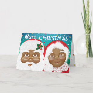 Cartão Papais noeis afro-americanos e Sra. Claus Christma
