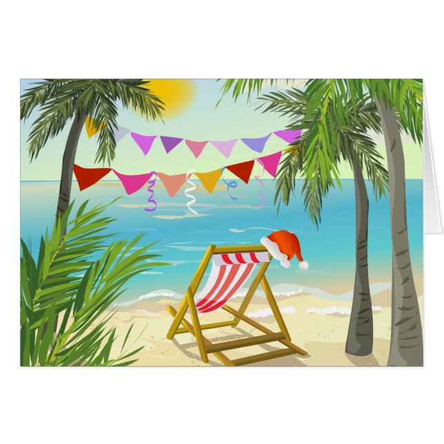 Cartão Papais noeis de férias - Natal de praia 4 x 5 (Frente horizontal)