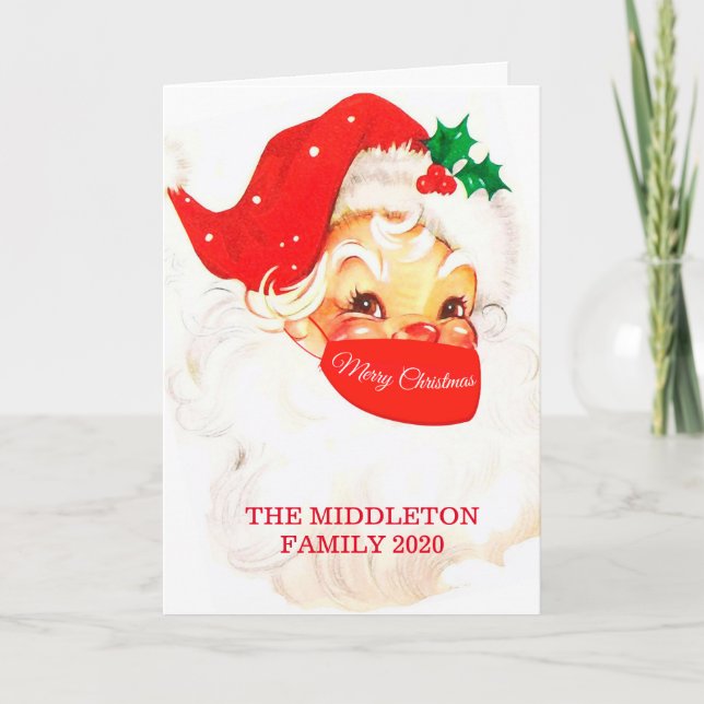 Cartão Papais noeis de Natal Corona Máscara Social Distan (Frente)