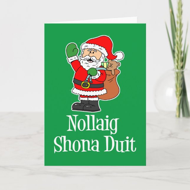 Cartão Papais noeis de Natal irlandeses Nollaig Shona Dui (Frente)