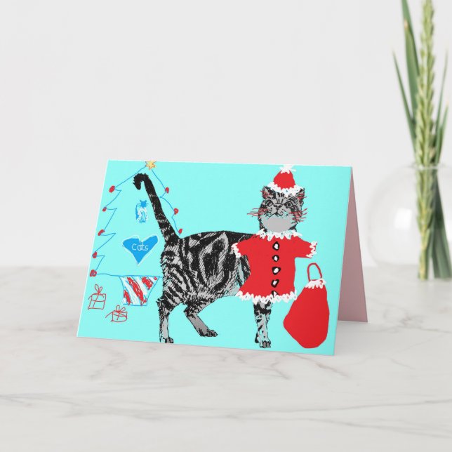Cartão Papais noeis de Natal Paws Striby Tabby Cat Card A (Frente)